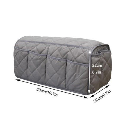 2 Pcs Black Quilted Sofa Armrest Organizer Caddy - Multi-Pocket Remote Control Holder Bag.