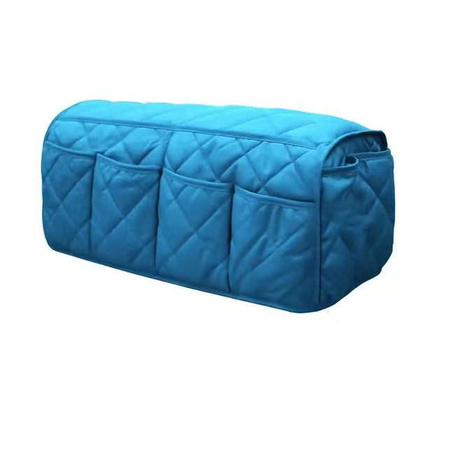 2 Pcs Blue Quilted Sofa Armrest Organizer Caddy - Multi-Pocket Remote Control Holder Bag.