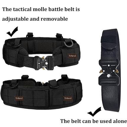 Green Adjustable Tactical Battle Belt Set - Padded MOLLE Outer & Nylon Inner Belt.