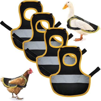 4 Pcs Black High Visibility Chicken & Duck Safety Vest - Reflective Poultry Jacket.