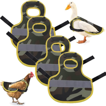 4 Pcs Camouflage Green High Visibility Chicken & Duck Safety Vest - Reflective Poultry Jacket.