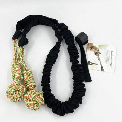 Black And Colored Cotton Balls Interactive Bungee Dog Tug Toy - Hanging Rope Ball for Solo Play & Exercise.