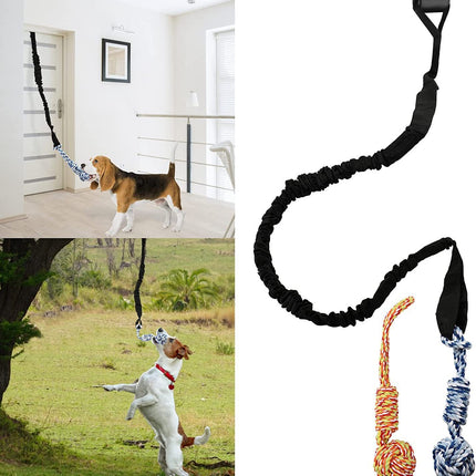 Black And Colored Cotton Balls Interactive Bungee Dog Tug Toy - Hanging Rope Ball for Solo Play & Exercise.