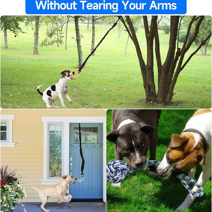 Black And Colored Cotton Balls Interactive Bungee Dog Tug Toy - Hanging Rope Ball for Solo Play & Exercise.