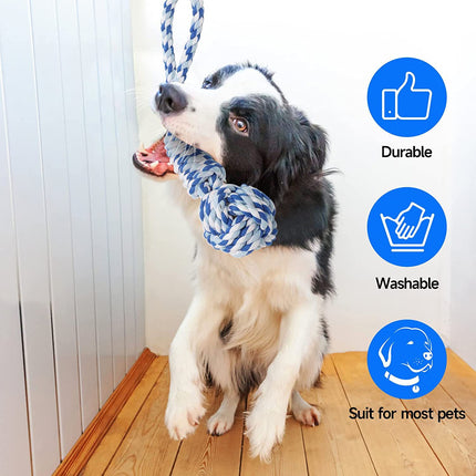 Black And Colored Cotton Balls Interactive Bungee Dog Tug Toy - Hanging Rope Ball for Solo Play & Exercise.
