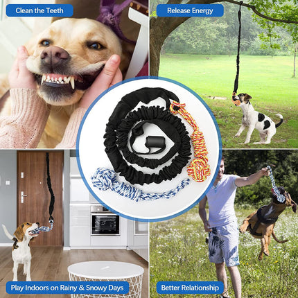 Red And Colored Cotton Balls Interactive Bungee Dog Tug Toy - Hanging Rope Ball for Solo Play & Exercise.