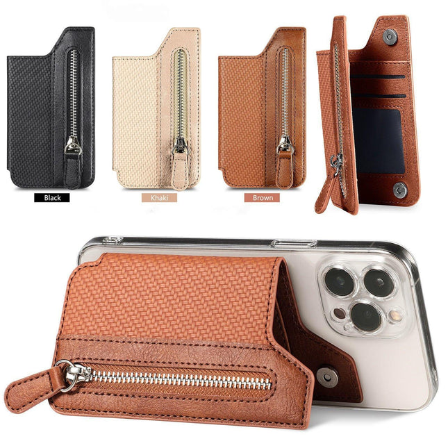 2 Pcs Black Multifunction Stick-On Phone Wallet - PU Leather Card Holder with Zipper & Flip Cover.