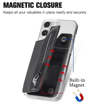 2 Pcs Black Multifunction Stick-On Phone Wallet - PU Leather Card Holder with Zipper & Flip Cover.