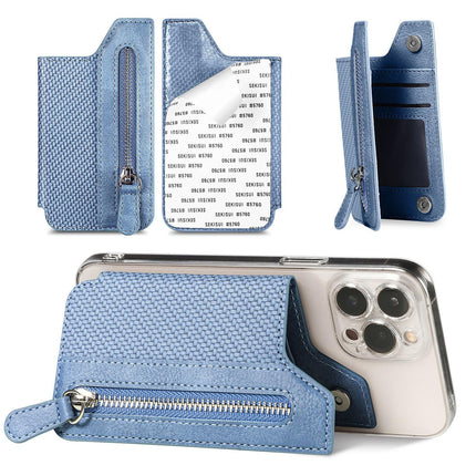 2 Pcs Blue Multifunction Stick-On Phone Wallet - PU Leather Card Holder with Zipper & Flip Cover.
