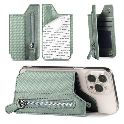 2 Pcs Green Multifunction Stick-On Phone Wallet - PU Leather Card Holder with Zipper & Flip Cover.