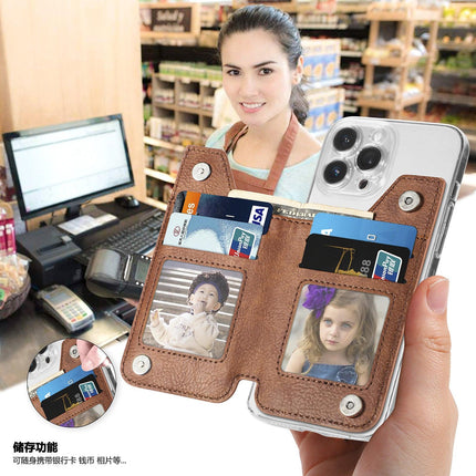 2 Pcs Khaki Multifunction Stick-On Phone Wallet - PU Leather Card Holder with Zipper & Flip Cover.