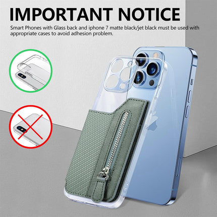 2 Pcs Khaki Multifunction Stick-On Phone Wallet - PU Leather Card Holder with Zipper & Flip Cover.