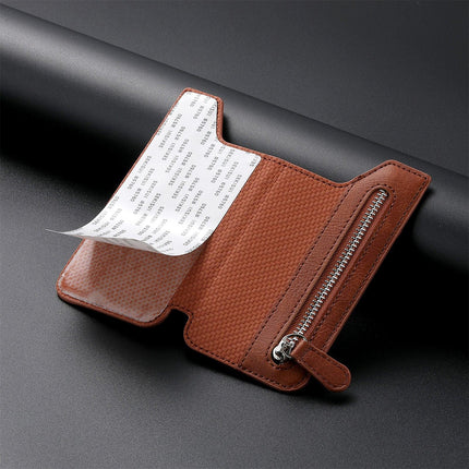 2 Pcs Khaki Multifunction Stick-On Phone Wallet - PU Leather Card Holder with Zipper & Flip Cover.