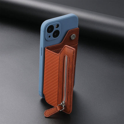 2 Pcs Brown Multifunction Stick-On Phone Wallet - PU Leather Card Holder with Zipper & Flip Cover.