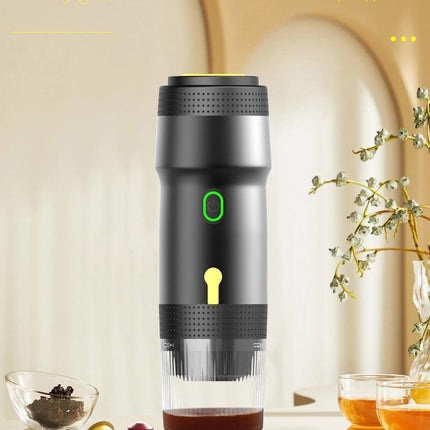 White 3-in-1 Portable Electric Espresso Maker - Rechargeable Travel Coffee Machine for Capsules & Ground Coffee.