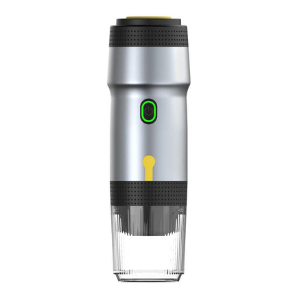 Silver 3-in-1 Portable Electric Espresso Maker - Rechargeable Travel Coffee Machine for Capsules & Ground Coffee.