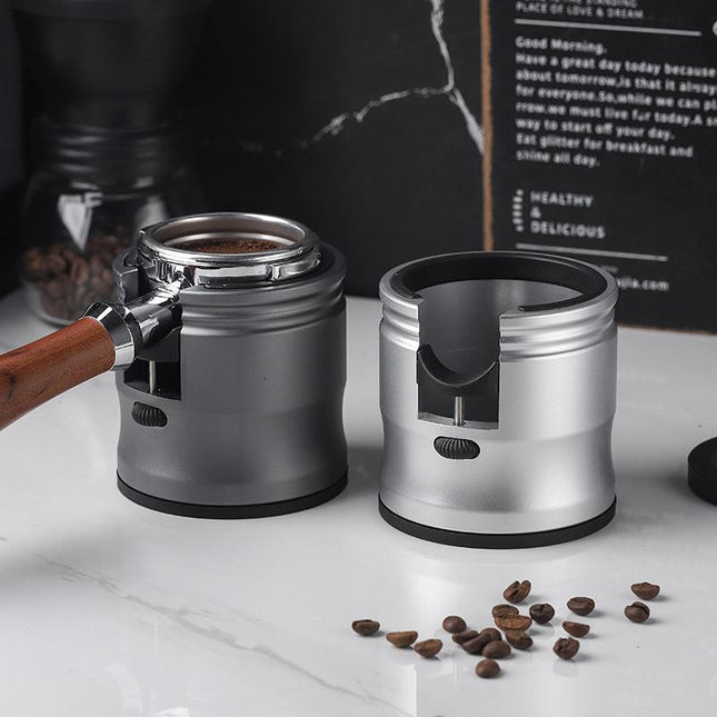 Dark Grey Diamond Professional Aluminum Espresso Tamping Station - Adjustable Portafilter Holder Stand.