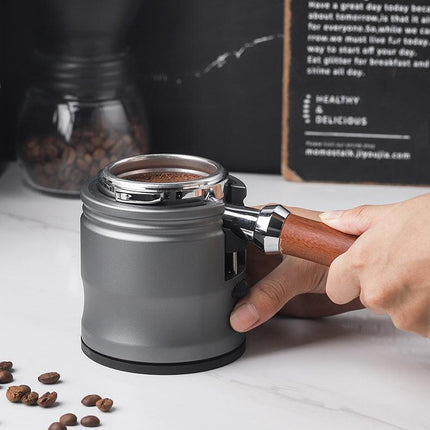 Dark Grey Diamond Professional Aluminum Espresso Tamping Station - Adjustable Portafilter Holder Stand.