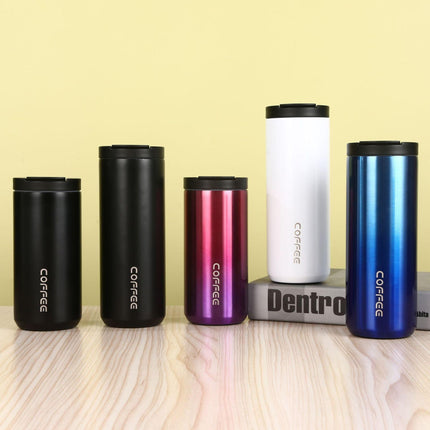 Black Sleek Insulated Stainless Steel Coffee Tumbler Set (400ml & 500ml) - One-Touch Lid Travel Mugs.