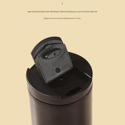 Black Sleek Insulated Stainless Steel Coffee Tumbler Set (400ml & 500ml) - One-Touch Lid Travel Mugs.