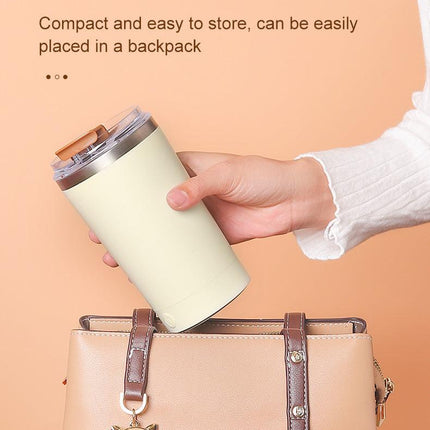 Pink 316 Stainless Steel Rechargeable Electric Self-Stirring Mug - 420ml Automatic Mixing Cup with Magnetic Rotor.
