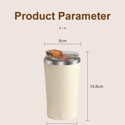 Light Yellow 316 Stainless Steel Rechargeable Electric Self-Stirring Mug - 420ml Automatic Mixing Cup with Magnetic Rotor.