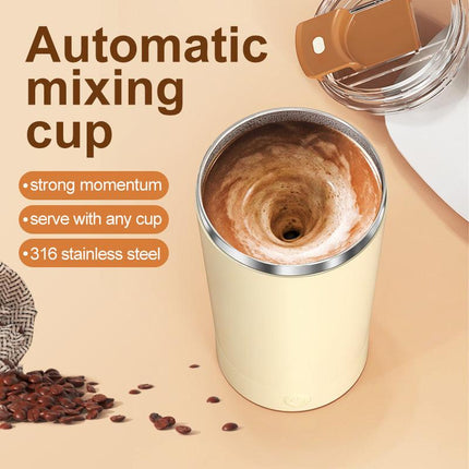 Light Blue 316 Stainless Steel Rechargeable Electric Self-Stirring Mug - 400ml Automatic Mixing Cup with Magnetic Rotor.