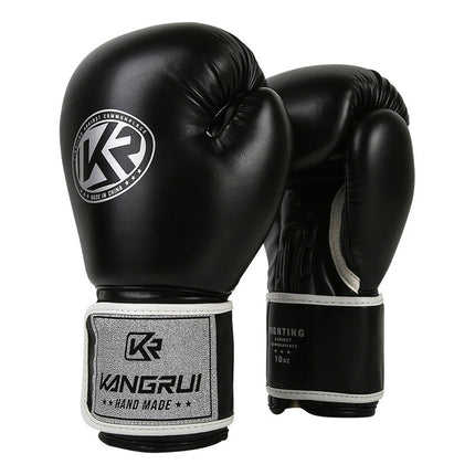 Black And Silver Durable 8oz PU Leather Boxing Gloves - Padded & Ventilated for Training.