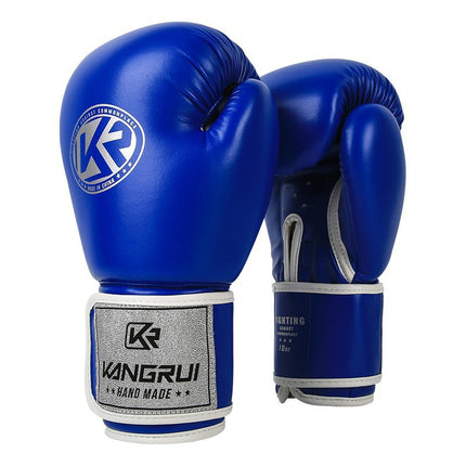 Blue And Silver Durable 8oz PU Leather Boxing Gloves - Padded & Ventilated for Training.