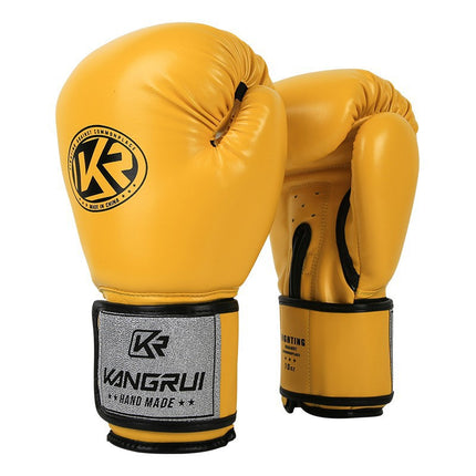 Yellow And Silver Durable 10oz PU Leather Boxing Gloves - Padded & Ventilated for Training.