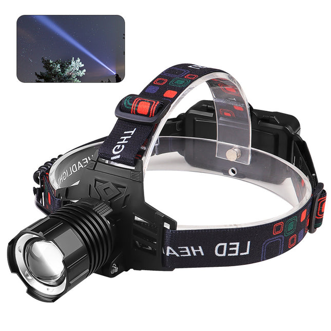 Rechargeable White Laser Headlamp - Long-Range Zoomable Headlight for Night Fishing and Hiking.