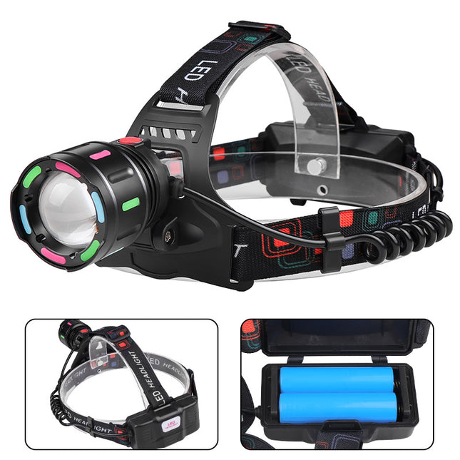 Fourth Gear With 2*18650 Batteries Rechargeable White Laser Headlamp - Long-Range Zoomable Headlight for Night Fishing and Hiking.