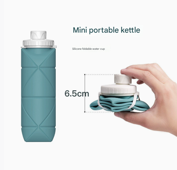 Eucalyptus Green Portable Silicone Collapsible Water Bottle - Foldable Sports Cup for Cycling and Outdoor Fitness.