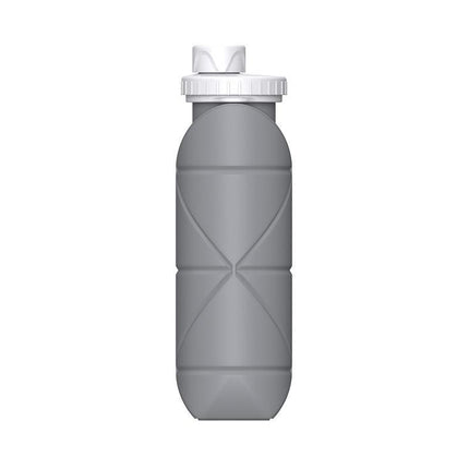 Grey Portable Silicone Collapsible Water Bottle - Foldable Sports Cup for Cycling and Outdoor Fitness.