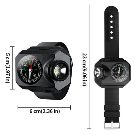 XPG Wrist Light for Outdoor Camping - Rechargeable LED Running Light with Compass and Watch for Survival and Adventure.