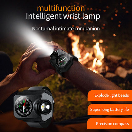 XPG Wrist Light for Outdoor Camping - Rechargeable LED Running Light with Compass and Watch for Survival and Adventure.