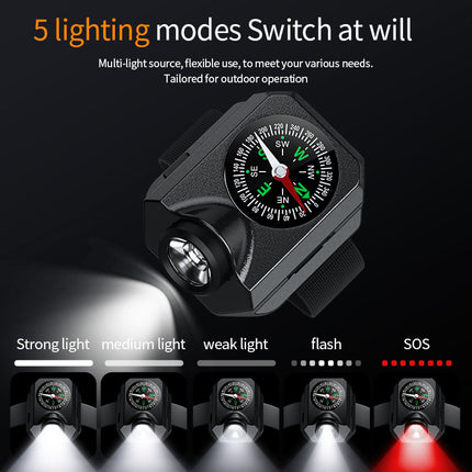 XPG Wrist Light for Outdoor Camping - Rechargeable LED Running Light with Compass and Watch for Survival and Adventure.
