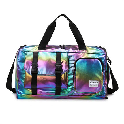 Pearl Color Iridescent Gym Bag with Wet-Dry Separation - Large Capacity Travel and Fitness Duffel.