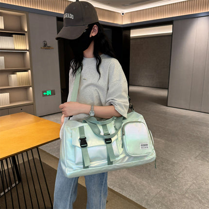 Pearl Color Iridescent Gym Bag with Wet-Dry Separation - Large Capacity Travel and Fitness Duffel.