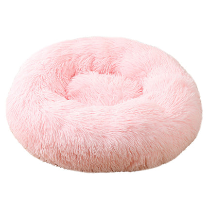 Pink 50cm Cozy Round Pet Bed - Plush Cat & Dog Bed with Non-Slip Base, Machine Washable.