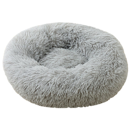 Light Grey 50cm Cozy Round Pet Bed - Plush Cat & Dog Bed with Non-Slip Base, Machine Washable.