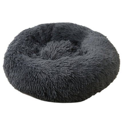 Dark Grey 50cm Cozy Round Pet Bed - Plush Cat & Dog Bed with Non-Slip Base, Machine Washable.