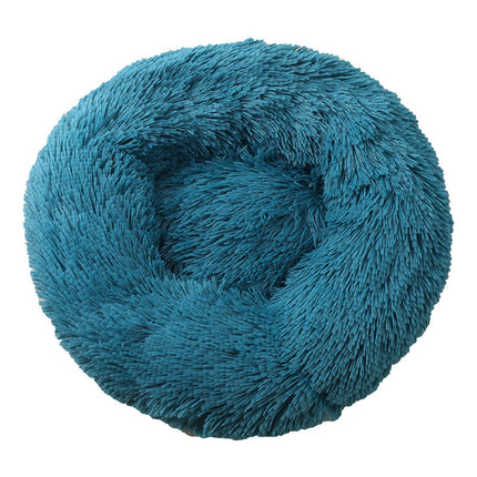 Blue Green 50cm Cozy Round Pet Bed - Plush Cat & Dog Bed with Non-Slip Base, Machine Washable.
