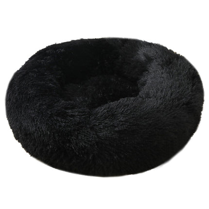 Black 50cm Cozy Round Pet Bed - Plush Cat & Dog Bed with Non-Slip Base, Machine Washable.