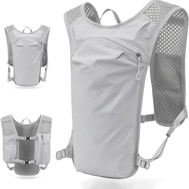 Grey Cycling Running Hiking Backpack - Breathable Hydration Pack with Vest Design for Biking, Marathon & Outdoor Sports.