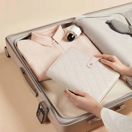White Foldable Travel Jewelry Organizer - Velvet Zippered Case with Transparent Pages & Detachable Pouches.