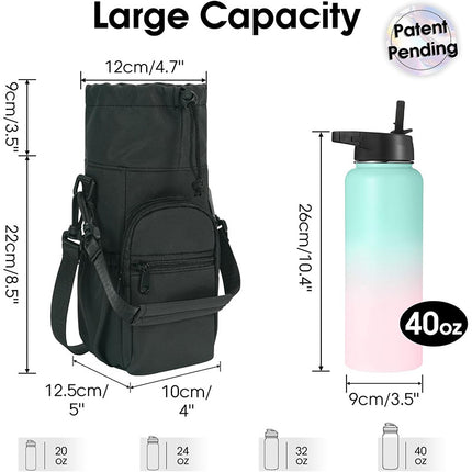Green Insulated Cup Holder Bag with Adjustable Strap - Water Bottle Carrier with Lock Drawstring & Heatproof Handle.