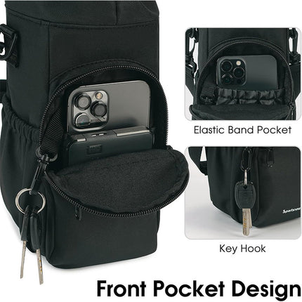 Green Insulated Cup Holder Bag with Adjustable Strap - Water Bottle Carrier with Lock Drawstring & Heatproof Handle.