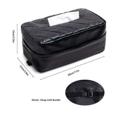 Black 2-Pack Car Tissue Box Holder Set - Universal Sun Visor & Seat Back PU Leather Organizer.