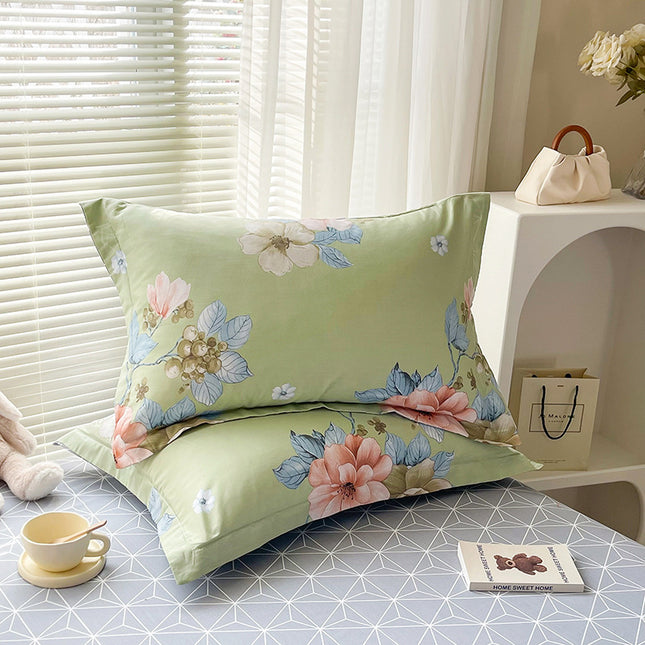 Seiya's Flower - Green 100% Cotton Pillowcase Set (Pack of 2) - Breathable Standard Size 48x74cm Pure Cotton Pillow Covers.